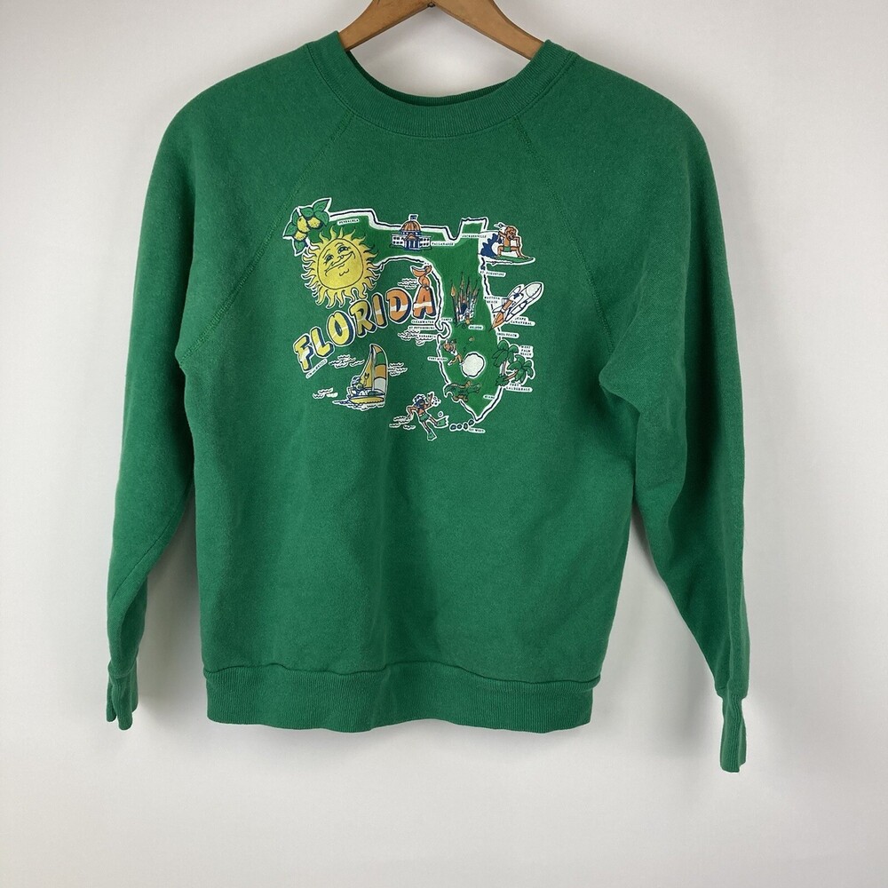 VTG Tultex Florida FL State Crew Neck Sweatshirt Green Tourist Souvenir Youth M